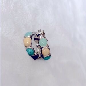 Multi Color Set Stones Hoop Earrings Set in Silver Vintage Y2K Turquoise Amber